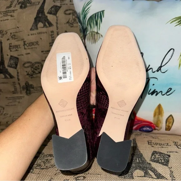 Antonio Melani NWOB! Orlin Burgundy/Black Snake Embossed Leather Pump - Picture 12 of 14